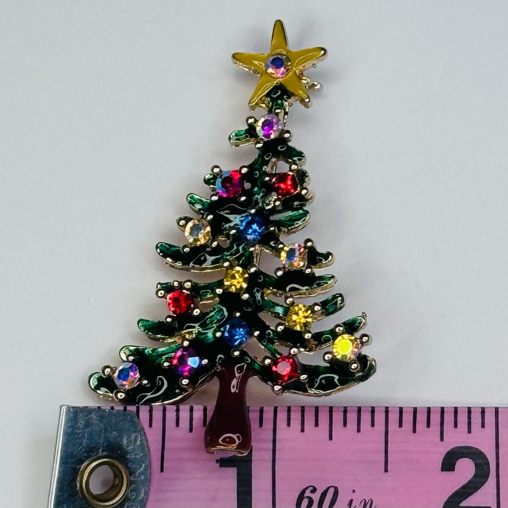 Christmas Tree Brooch in Green with Gold Star - Picture 5 of 5